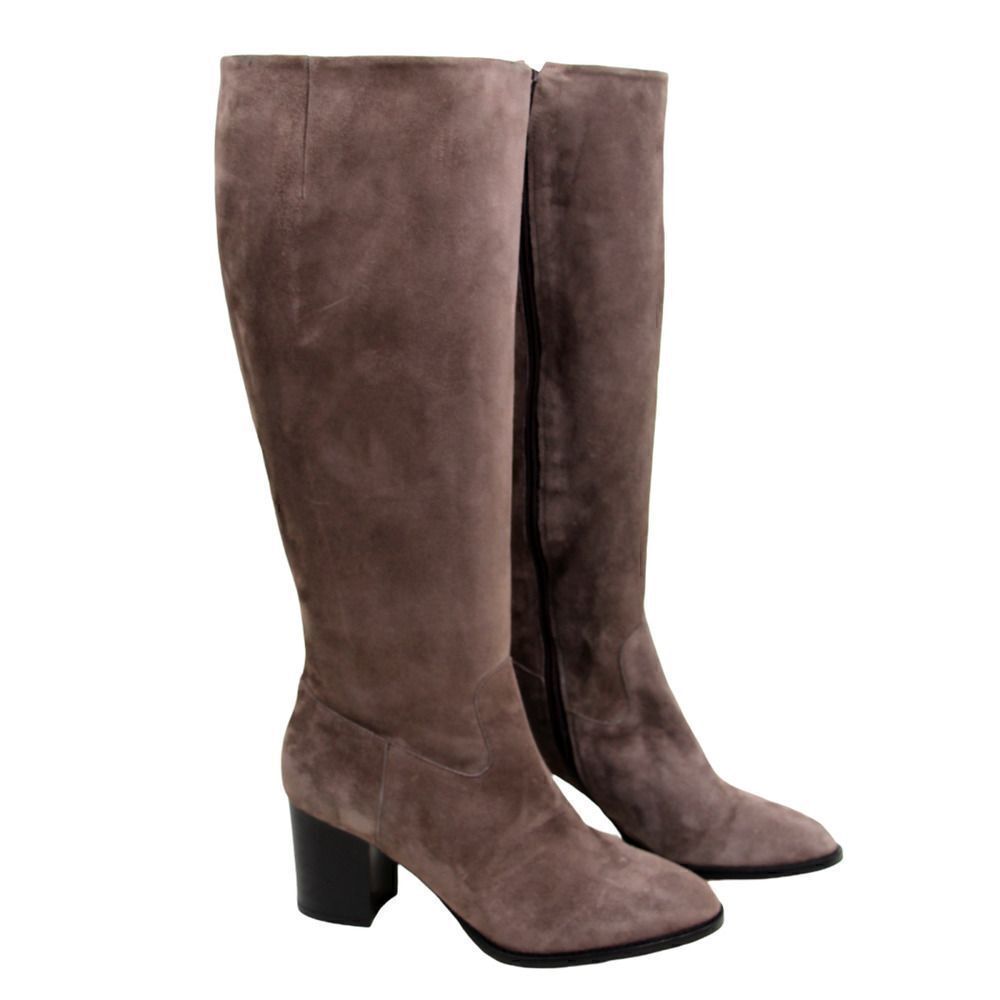 M Grigiarancio BROWN TAUPE GENUINE SUEDE LEATHER 3" HEEL FULL ZIP SIDE BOOTS 38